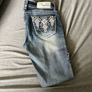 Grace in LA Blue Skinny Jeans with Embellished Pockets